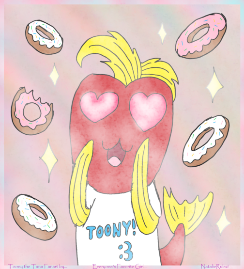 I drew Toony just being blown away by all the donuts falling from the sky. ( I know he LOOOOOOVES donuts
